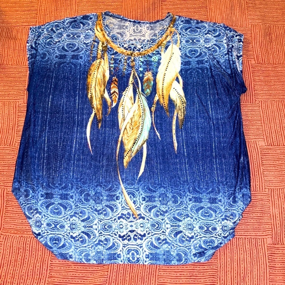 Plus size - Veluptuous - Dreamcatcher bedazzled feather top women’s top
